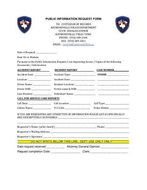 First page of the Public Information Request Form