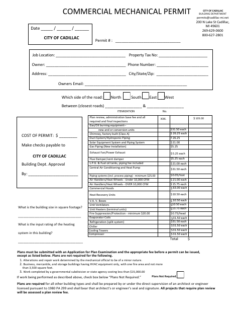 First page of the Commercial Mechanical Permit Application