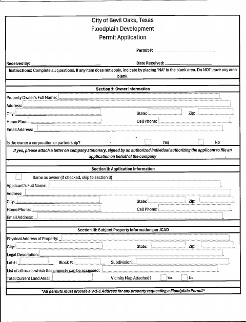 First page of the Floodplain Development Permit Application
