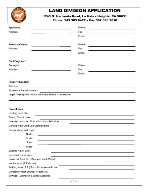 First page of the Land Division Map Application