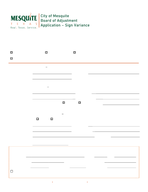 First page of the Board of Adjustment Sign Variance Application