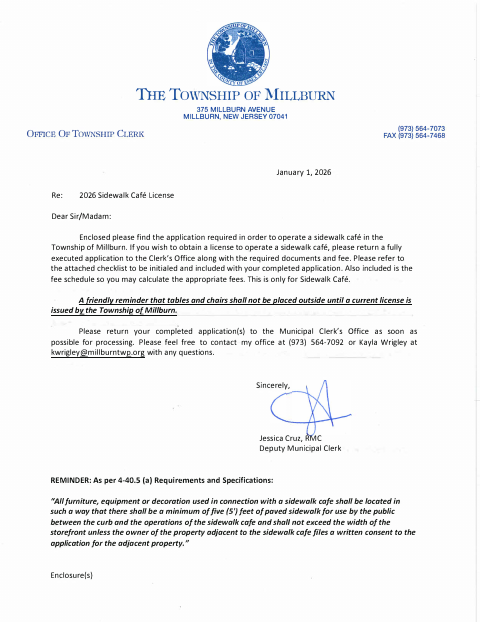 First page of the Sidewalk Cafe License Application