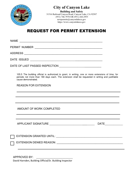First page of the Request for Permit Extension