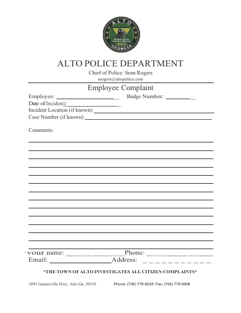 First page of the Employee Complaint