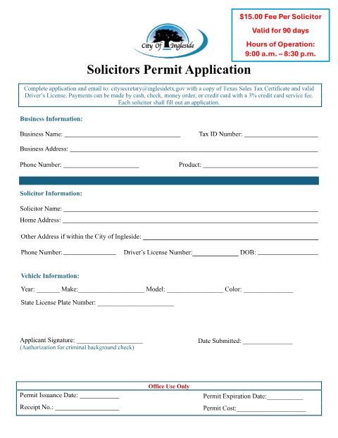 First page of the Solicitor's Permit Application