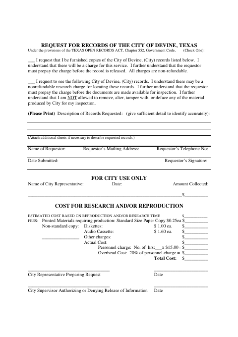 First page of the Request for Records