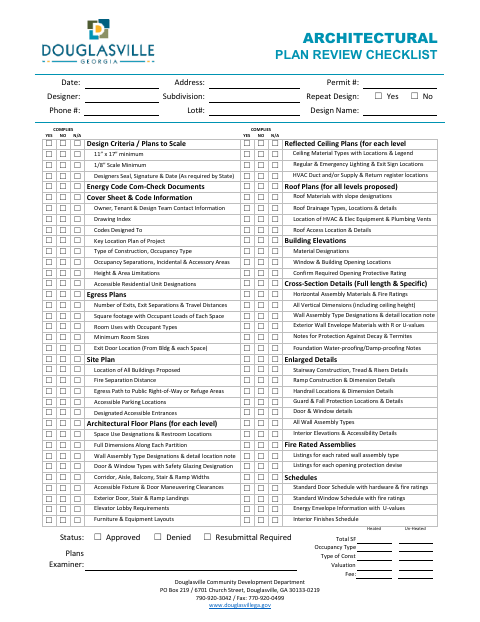 First page of the Architectural Plan Review Checklist
