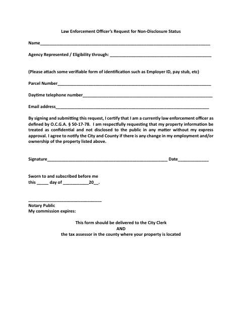 First page of the Law Enforcement Officer’s Request for Non-Disclosure Status