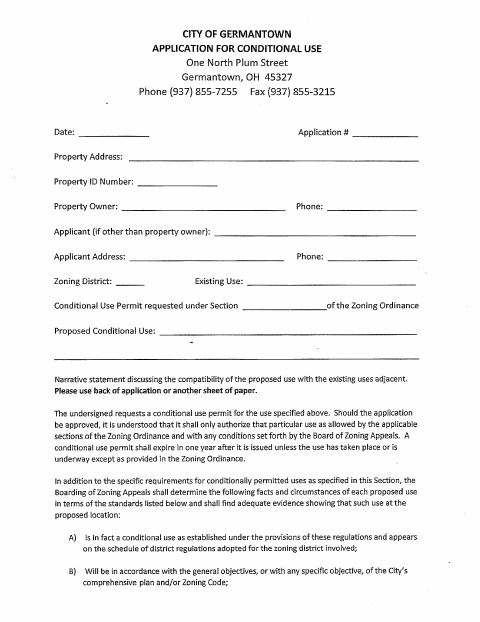First page of the Conditional Use / Home Occupation Application