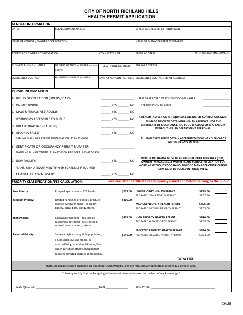 First page of the Food Establishment Permit Application