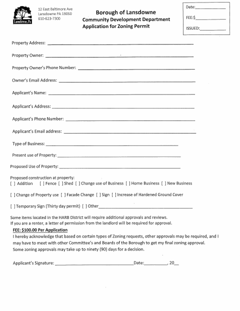 First page of the Application for Zoning Permit