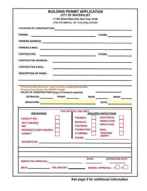 First page of the Building Permit Application