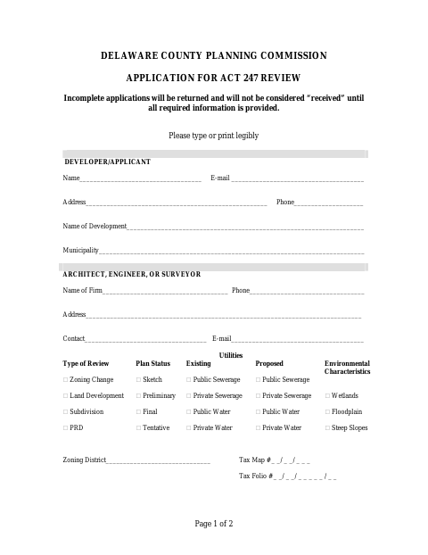First page of the Application for Act 247 Review