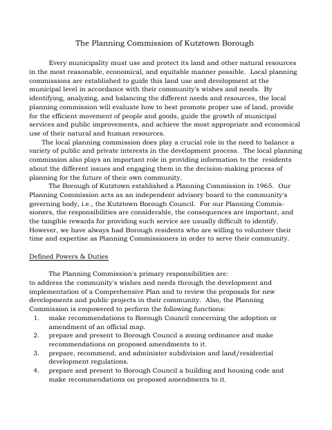 First page of the Planning Commission Applicant Attachment