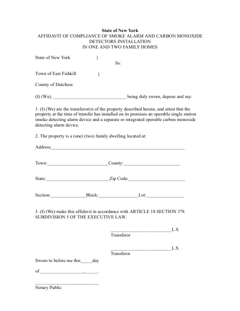First page of the Smoke Alarm and Carbon Monoxide Detector Compliance Affidavit