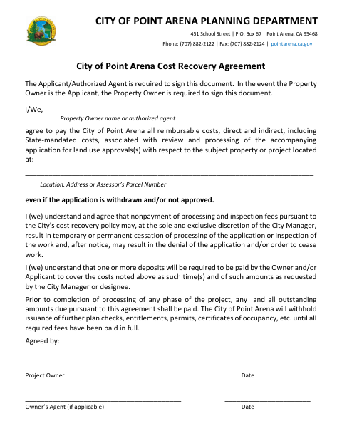 First page of the Cost Recovery Agreement