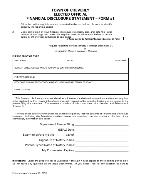 First page of the Elected Official Financial Disclosure Statement