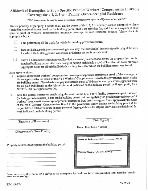First page of the Building Permit Homeowners Affidavit