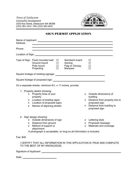 First page of the Sign Permit Application