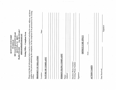 First page of the Zoning Complaint Form