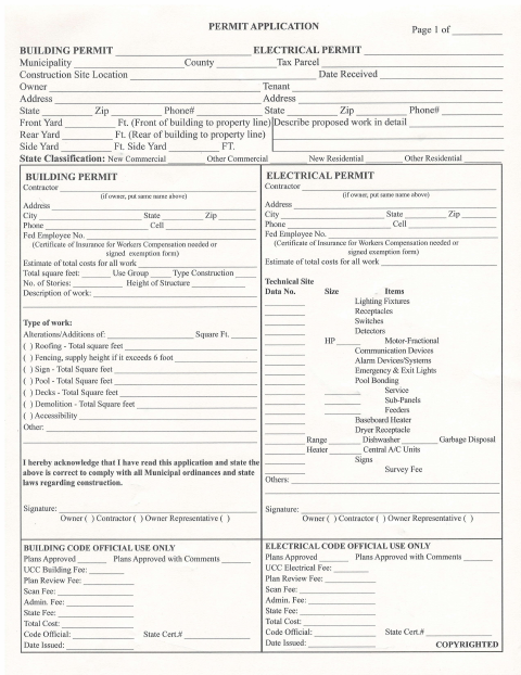 First page of the Building / Electrical Permit Application
