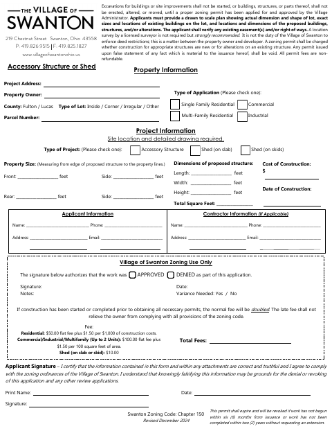 First page of the Accessory Structure or Shed