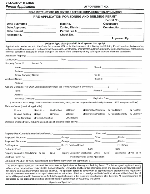First page of the Building Permit Application