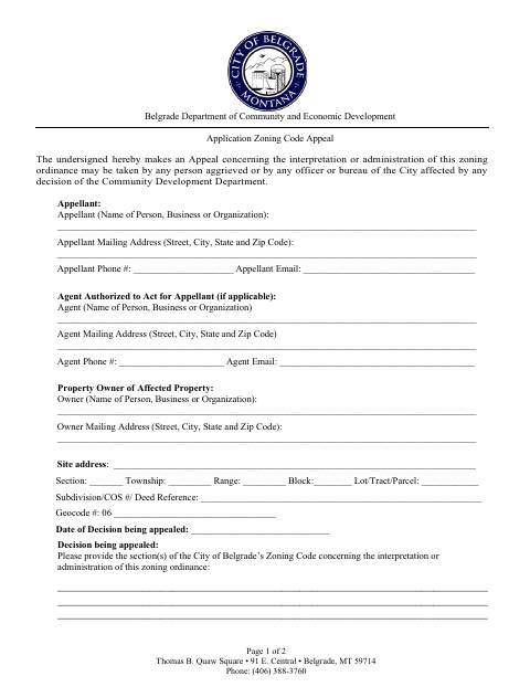 First page of the Zoning Code Appeal Application