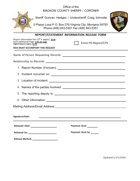 First page of the Madison County Sheriff Public Record Request