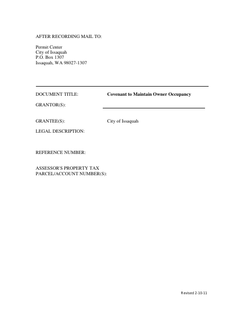 First page of the Covenant to Maintain Owner Occupancy