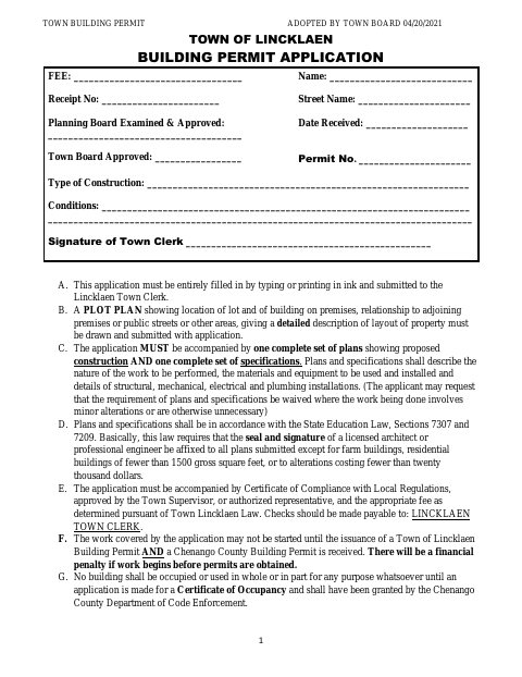 First page of the Building Permit Application