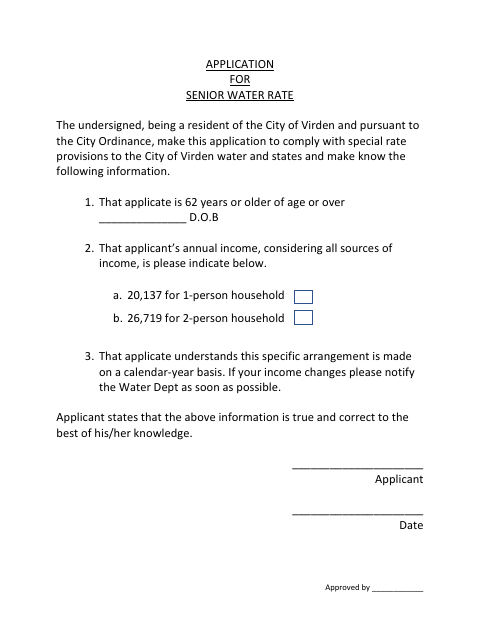 First page of the Application for Senior Water Rate