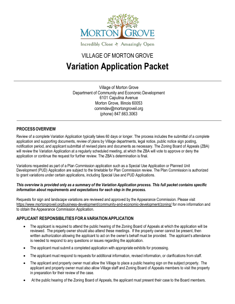 First page of the Variation Application Packet