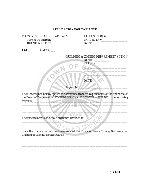 First page of the Application for Variance