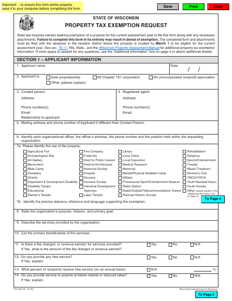 First page of the Property Tax Exemption Request