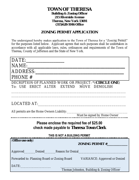 First page of the Zoning Permit Application