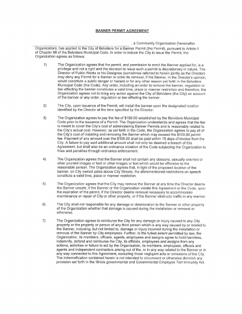 First page of the State Street Banner Permit Application