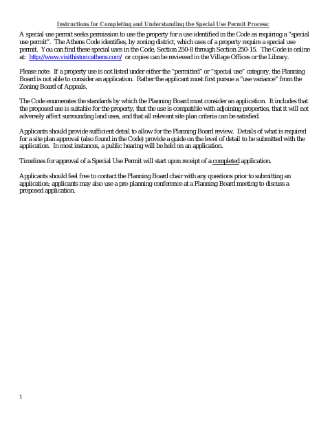 First page of the Special Use Permit Application