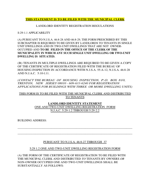 First page of the Landlord Registration Form