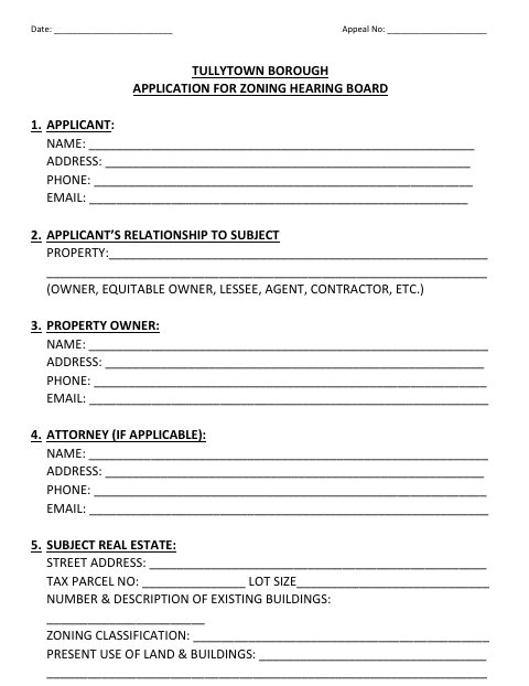 First page of the Application for Zoning Hearing Board