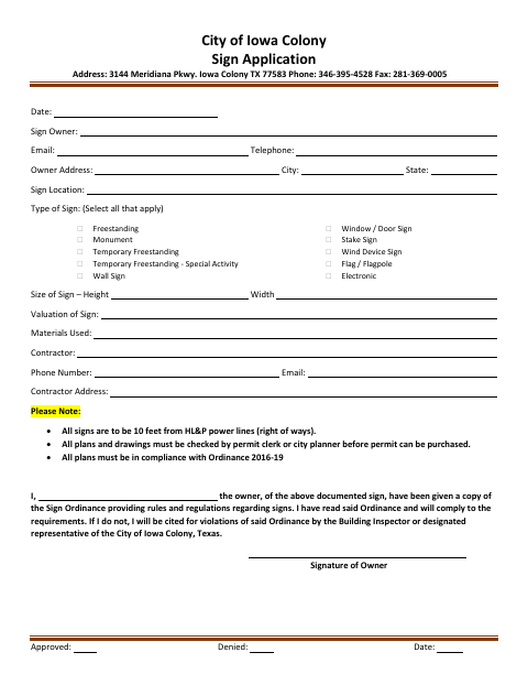 First page of the Sign Application