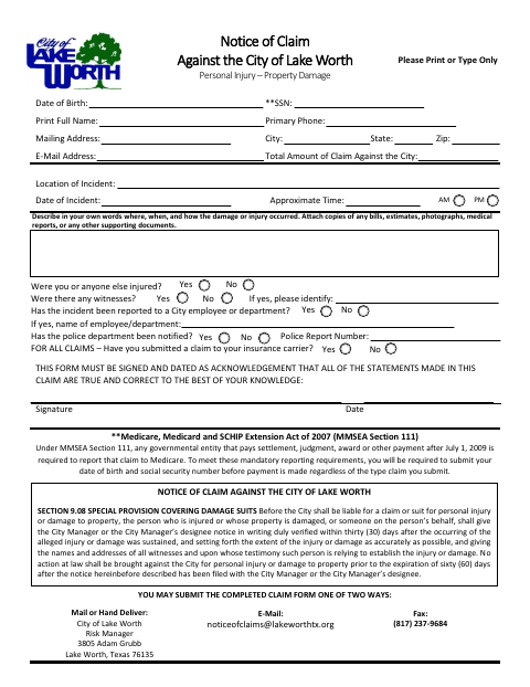 First page of the Notice of Claim