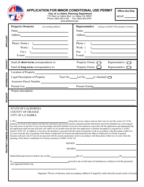First page of the Minor Conditional Use Permit Application