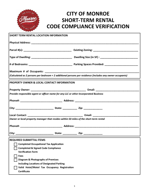 First page of the Short-Term Rental Application