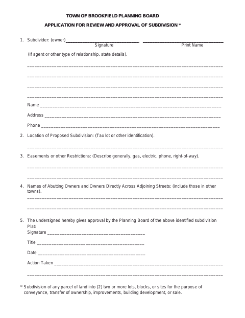 First page of the Application for Review and Approval of Subdivision
