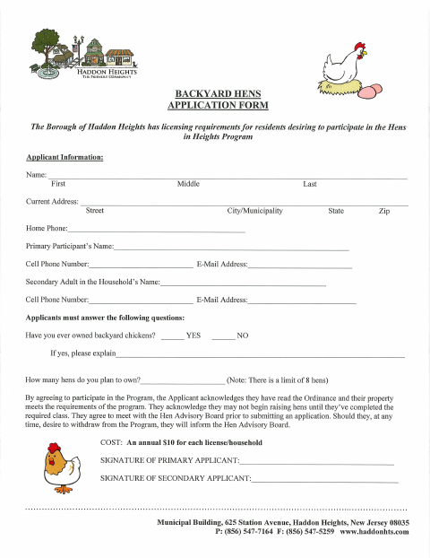 First page of the Backyard Hens Application