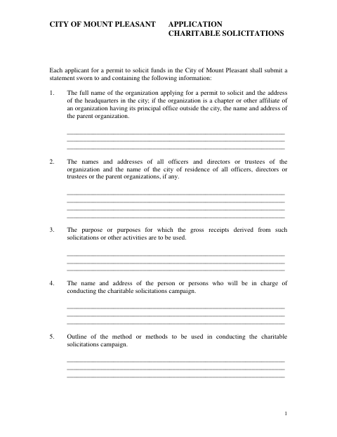First page of the Charitable Soliciting Application