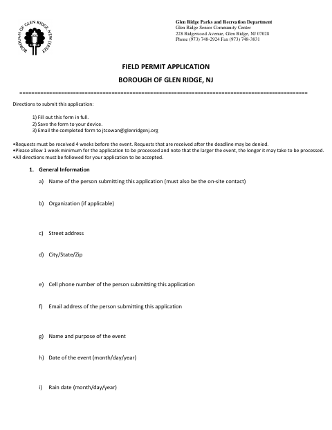 First page of the Field Permit Application