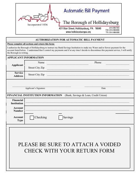 First page of the Authorization for Automatic Bill Payment