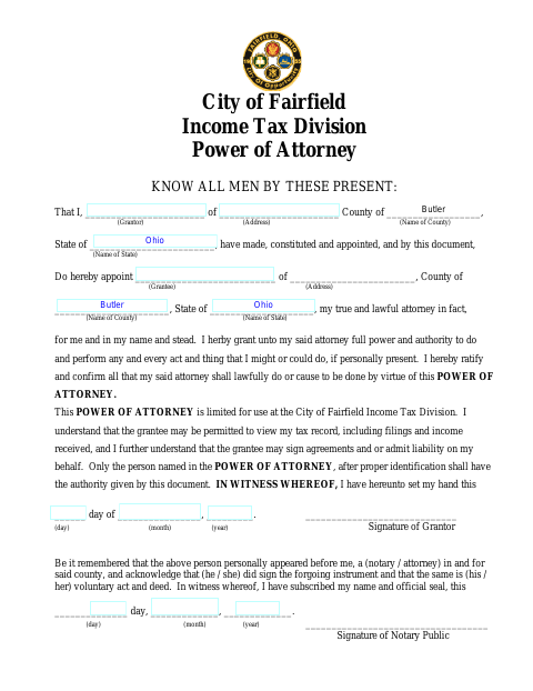 First page of the Income Tax Power of Attorney